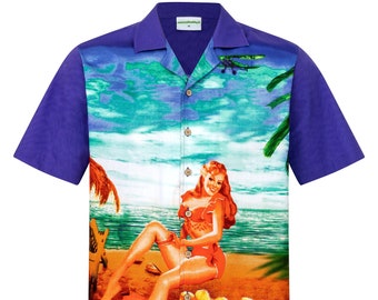 hawaiian shirt "Beach Girl" for men / 100% cotton / size M - 6XL / blue