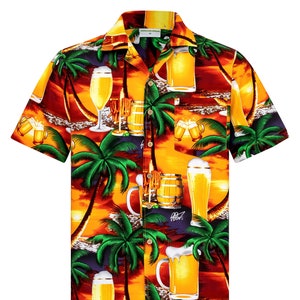 Camicia Hawaiana per uomo &quot;Beer in Paradise&quot; / 100% Cotone / taglia S - 8XL / blu / birra / Hawaii / Hawai / Hawaiiana / Shirt / Paradiso