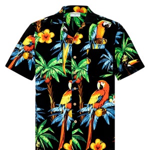 Hawaiian Shirt "Hawaiian Parrots 2.0" for men / 100% cotton / size S - 8XL / black