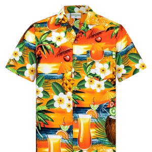 Camicia Hawaiana per uomo &quot;Cocktail Paradisiaci&quot; / 100% Cotone / taglia S - 8XL / arancia / cocktails / Hawaii / Hawai / Hawaiiana / Shirt