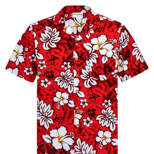 Hawaiihemd / Hawaii Hemd "Classic Flowers (red)" für Herren / 100% Baumwolle / Größe S - 8XL / Hibiskus / rot