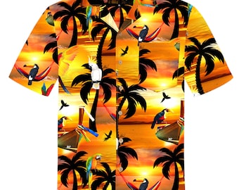 Hawaiian Shirt "Sunshine Parrots" for men / 100% cotton / size S - 8XL / beach / orange