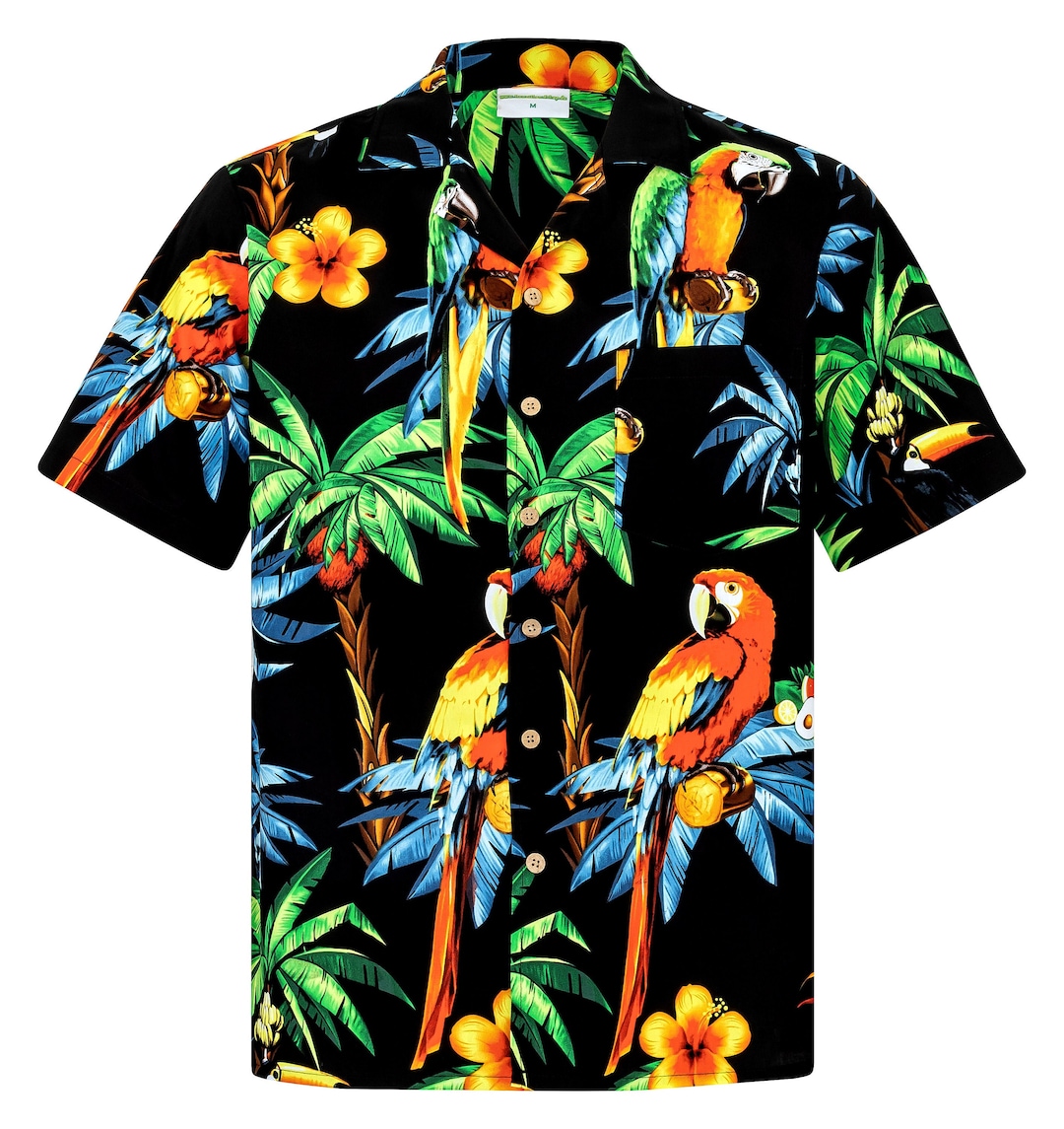 VINTAGE Hutspah Hawaiian Button Shirt Hummingbird Butterfly Parrot