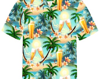 Camisa Hawaiana Hombre "Sunshine Beer" / 100% algodón / tamaño S - 8XL