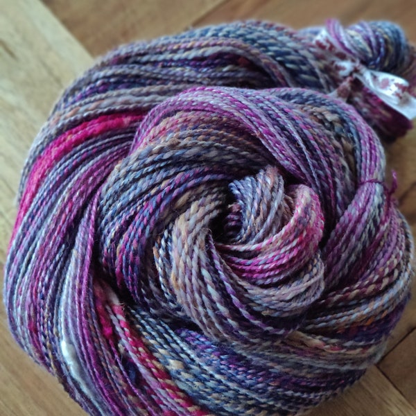 Handspun Yarn 100g 241m I Am Yours/ Fingering Two Plied Skein / Merino Silk Handdyed Yarn / Purple Grey Fractal Yarn