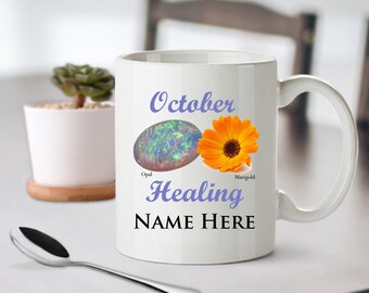 Octobre Birthstone Mug Opal Marigold Healing Birthday Gift Coffee Mug
