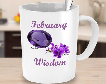 Februar Birthstone Becher Amethyst violett Weisheit Geburtstag Geschenk Kaffeebecher
