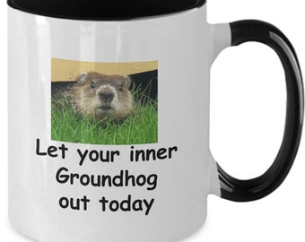 Taza de café con diseño de marmota. Regalo divertido para el Día de la Marmota para amantes y fanáticos de las marmotas.