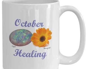 Oktober Birthstone Becher Opal Ringelblume Heilung Geburtstag Geschenk Kaffeebecher