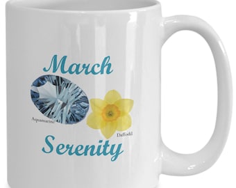 März Birthstone Becher Aquamarin Narzissen Gelassenheit Geburtstag Geschenk Kaffeebecher