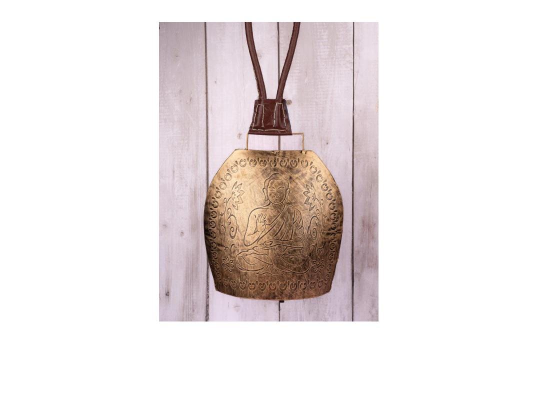Rustic Brass Cow Bell With Leather Strap – Handcrafted Hanging Bell for ...