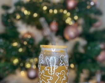 Gingerbread Christmas Glass Cup: 16oz Holiday Drinkware