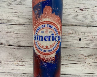 20 oz Patriotic Tumbler: Red, White, and Blue Glitter