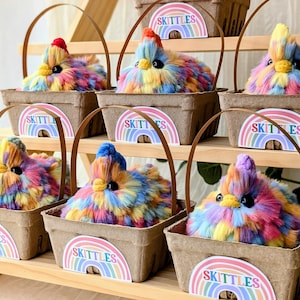 Rainbow Crochet Chicken Plushie, Emotional Support Toy with Mini Egg Crate, Unique Easter Gift