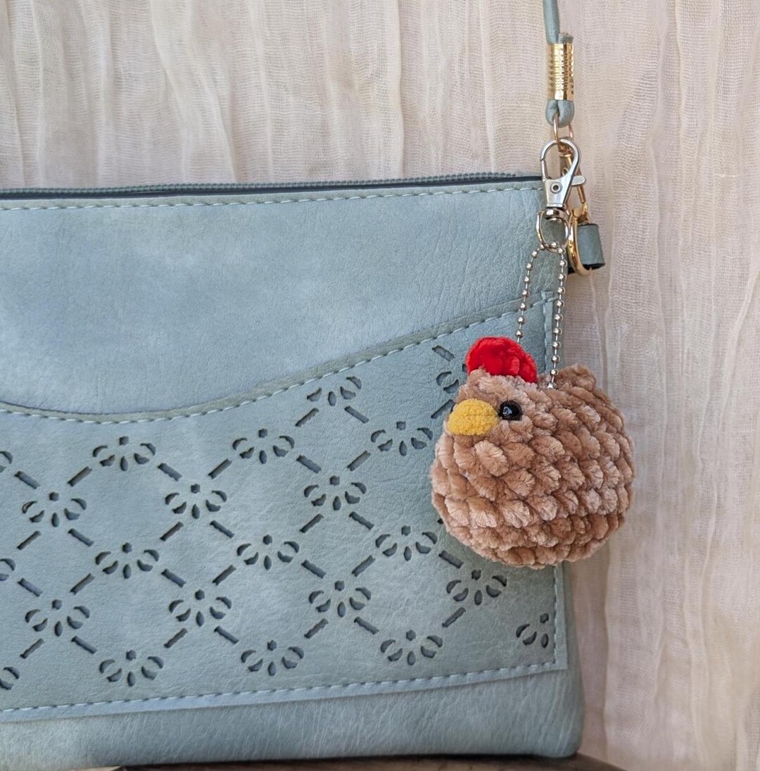 Handmade Crochet Chicken Keyring, Velvet Plush Chicken Keychain/ Bagtag ...
