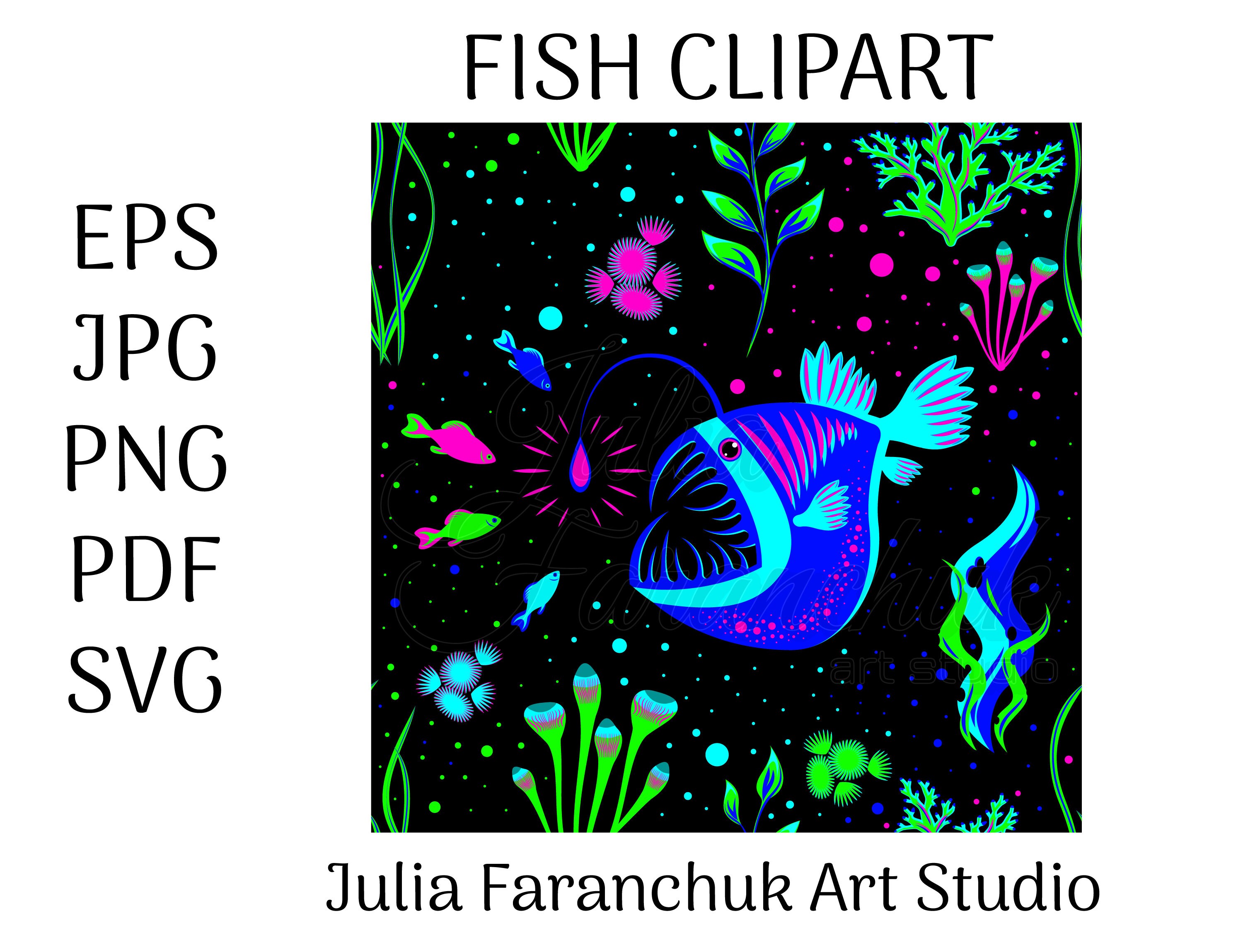 Download Anglerfish Clipart Angler Fish And Small Fishs Seamless Etsy