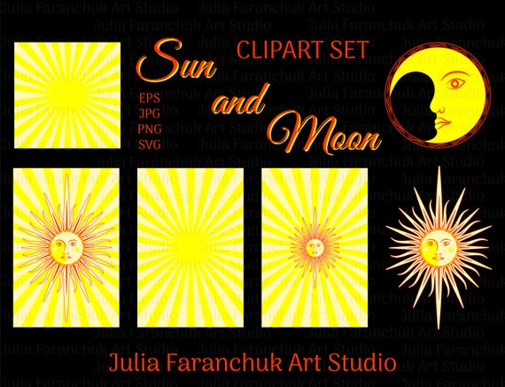 Sun Moon Face Svg Clipart Set 6 Options With And Without Etsy Sun Moon Face Svg Clipart Set 6 Options With And Without Etsy