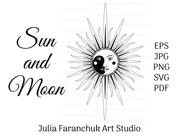 Sun Moon Face Svg Mystical Moon Clipart Vintage Sun Antique Etsy