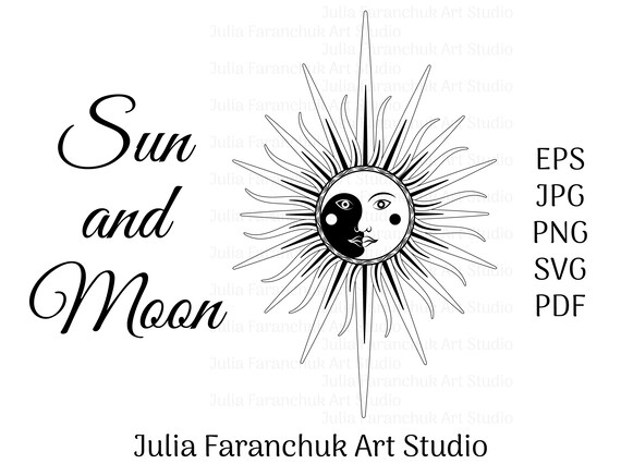 Sun Moon Face Svg Mystical Moon Clipart Vintage Sun Antique Etsy