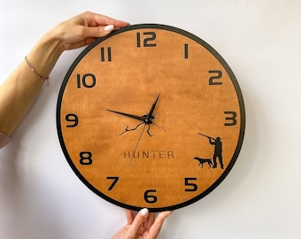 Hunting Dog Wood Clock: Rustic Cabin Decor, Gift for Hunter, Hunter Dog Wooden Wall Clock Silent Hunting Decor