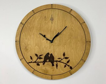 Birds on a branch wall clock, Modern wall clock for beloved family, Gift for lovers, Wedding gift, Wooden wall clock, Silent wood wall clock