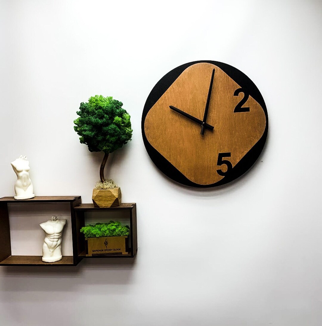 Large Black Wooden Wall Clock: Modern Silent Clock - Etsy