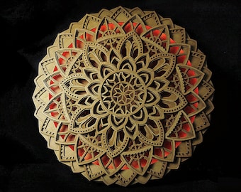 RGB LED Mandala Wooden Wall Art: Color Changing Night Lamp