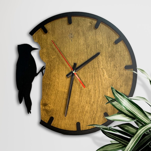 Bird Wall Clock, Unique Wall Clock, Wooden wall clock, Silent Oversize Clock, Housewarming Gift Bird Theme, Wood Clocks for Wall Unique