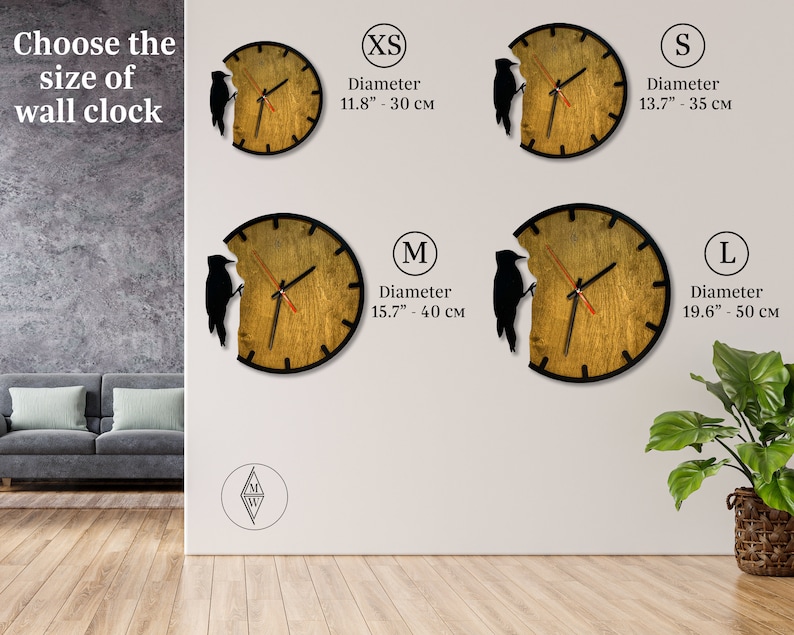 Bird Wall Clock, Unique Wall Clock, Wooden wall clock, Silent Oversize Clock, Housewarming Gift Bird Theme, Wood Clocks for Wall Unique image 6