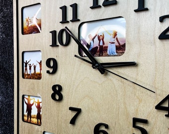 Custom Photo Wooden Wall Clock: Personalized Family Gift, Christmas Family Gift