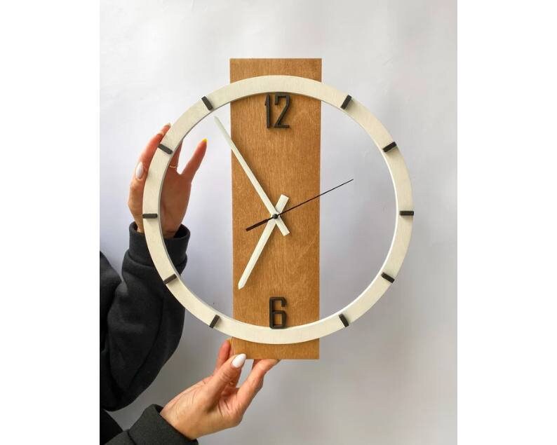 Geometric Wooden Wall Clock: Modern Abstract Design, Home Decor