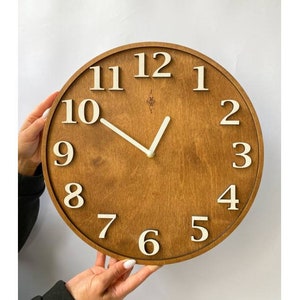 Minimalist modern wooden wall clock with large white numbers | Personalized decorative wall clock | Oversize silent clock, Christmas Gift