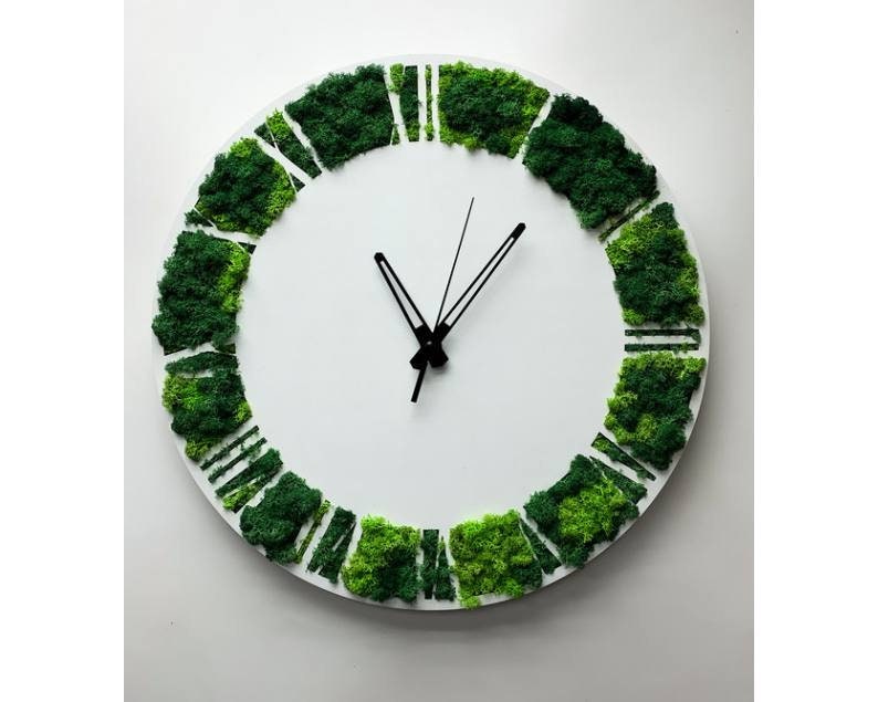 White Wooden Moss Wall Clock: Silent Botanical Decor - Etsy