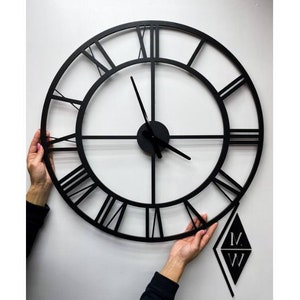 Minimalist large black round wall clock | Modern decorative wood wall clock silent mechanism for living room or office | Gift New Home|
