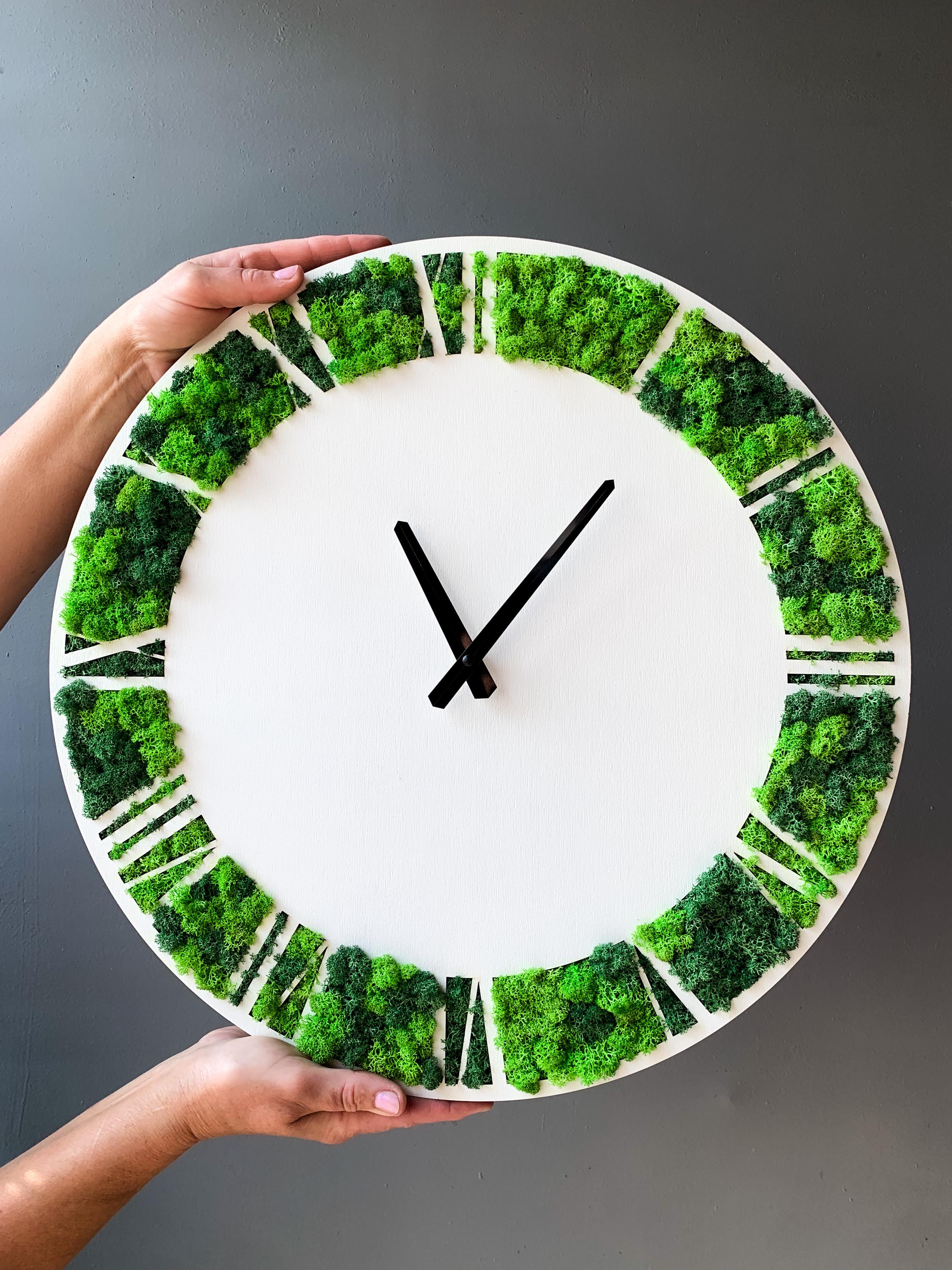White Wooden Moss Wall Clock: Silent Botanical Decor - Etsy