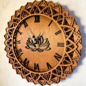 RGB Mandala Wall Clock: Wooden Yoga Decor with Remote Control