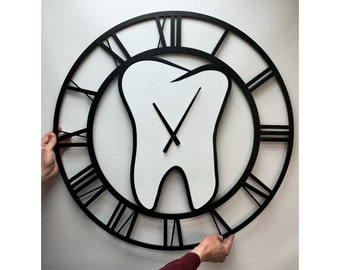 Orologio per una clinica dentistica, Orologio in legno per una clinica dentistica, Orologio a forma di dente, Regalo dentista unico, Orologio per studio dentistico
