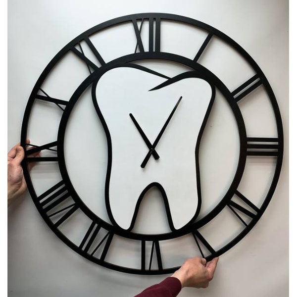 Сlock for a dental clinic, Wooden clock for a dental clinic, Clock in the form of a tooth, Unique dentist gift, Dental office clock