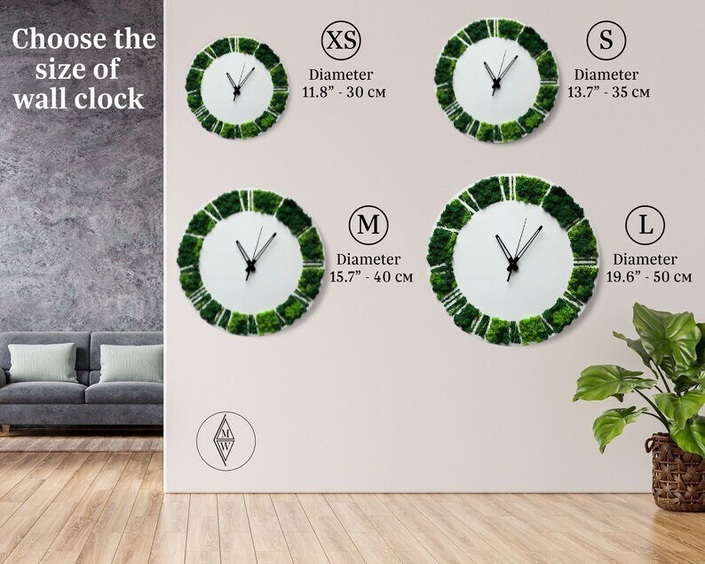 White Wooden Moss Wall Clock: Silent Botanical Decor - Etsy