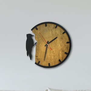 Woodpecker Wall Clock, Bird Clock,Wall Clock Unique,Nature Wall Clock,Animal Wall Clocks,Wall Clock Large,Housewarming Clock,Wood Wall Clock