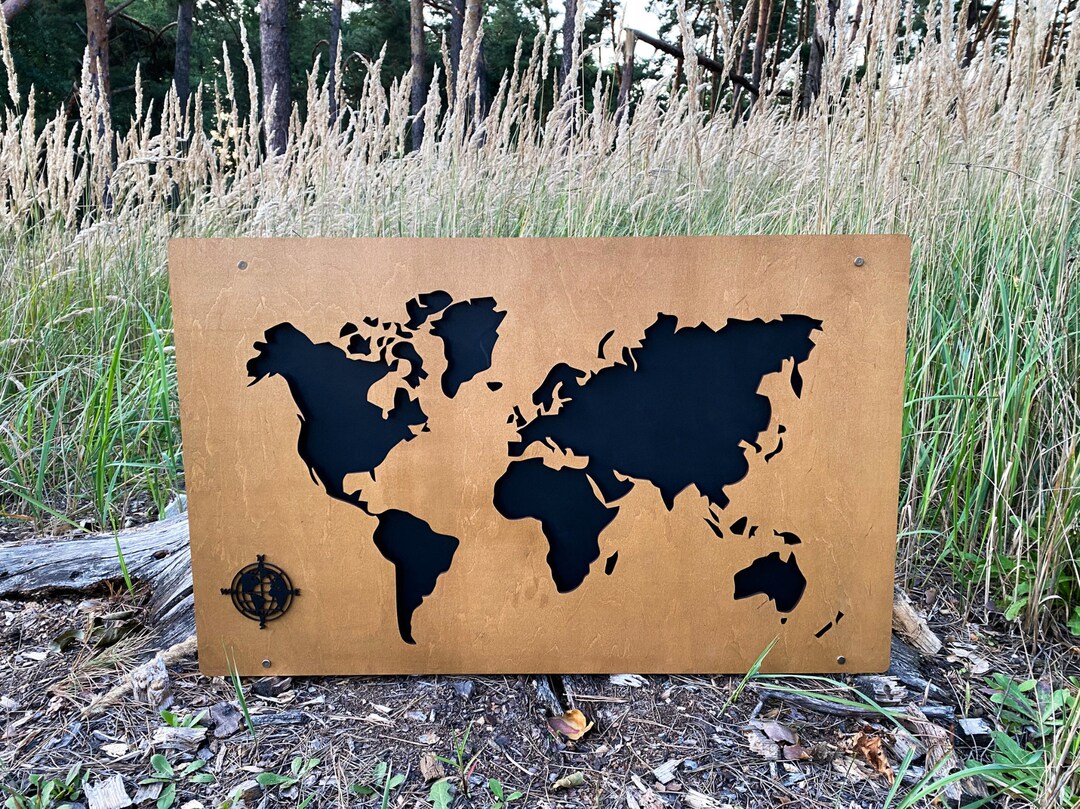 Map of the World Office Decor Wooden Map of the World on the Etsy