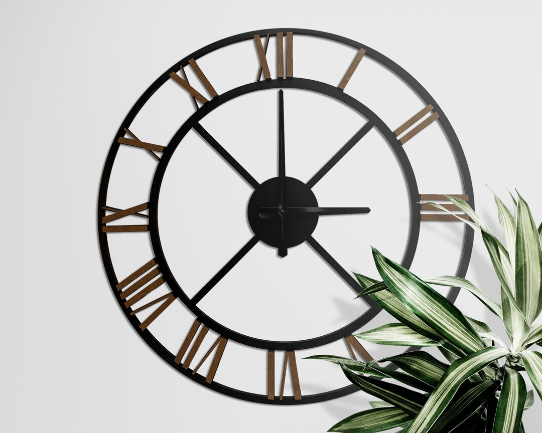 Minimalist Large Black Wall Clock, Roman Numeral Clock, Oversized Clock