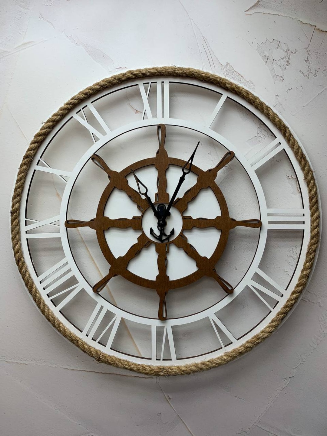 Wooden Nice Wall Clock With Anchor Luxury Circle Wall Clock Etsy