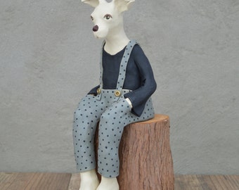 Sitting dog. Handmade ceramic sculpture, to be placed on the shelf (without wooden stand)