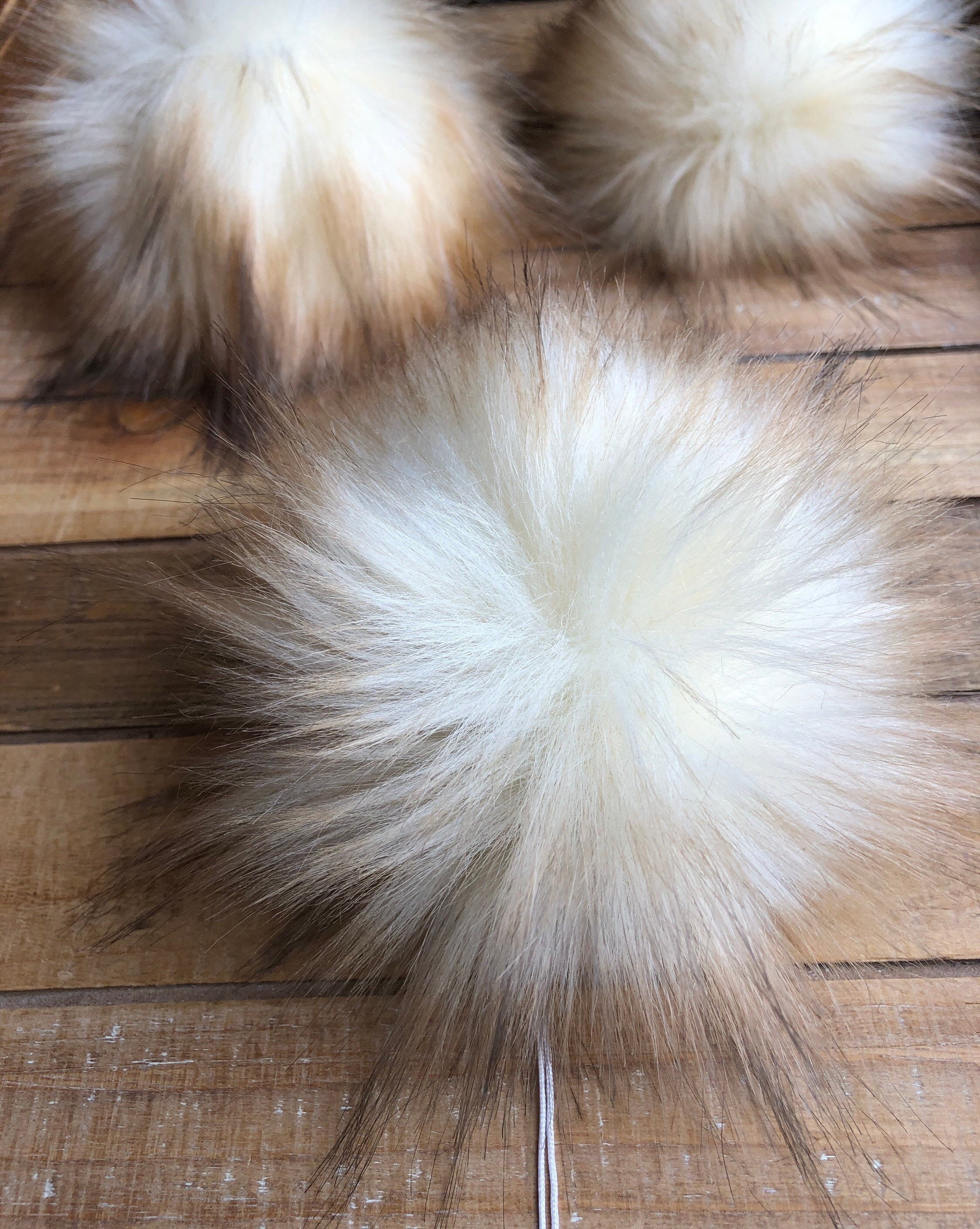 Cream Faux Fur Winter Hood with Pom Poms Fox Fur Trim Baby Knitted Snowsuit With Fur Hood WHITE/IVORY  main image 3