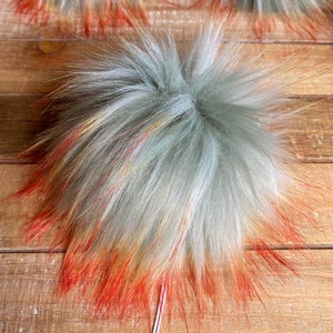Fire Fox Large Faux Fur Pom Pom | Fluffy Long Pile Faux Fur | Blue Orange Pom Pom | Handmade Pom Pom | Beanie Topper | Hat Accessory