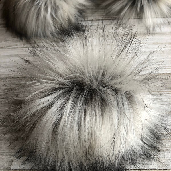 Silver Fox Fur Pom Pom, Long Pile Faux Fur, Hat Topper, Fluffy Pom Pom