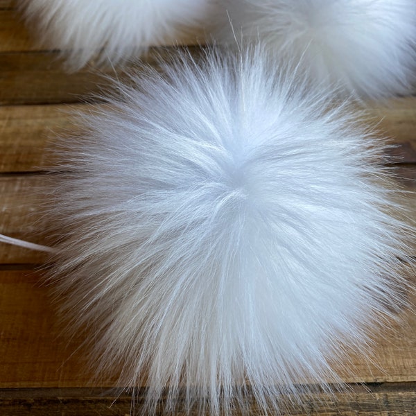 Snow Days Large Faux Fur Pom Pom, White Long Pile Faux Fur, Fluffly Pom Pom