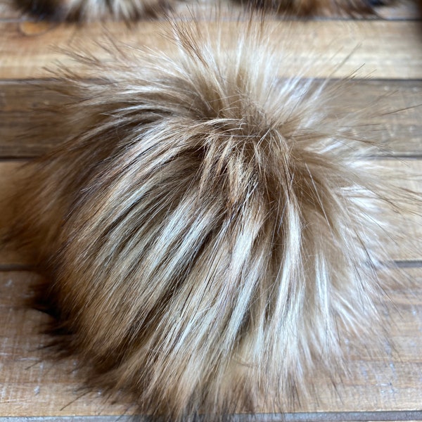 Toasted Marshmallow Faux Fur Pom Pom, Long Pile Faux Fur, Hat Topper, Fluffy Pom Pom