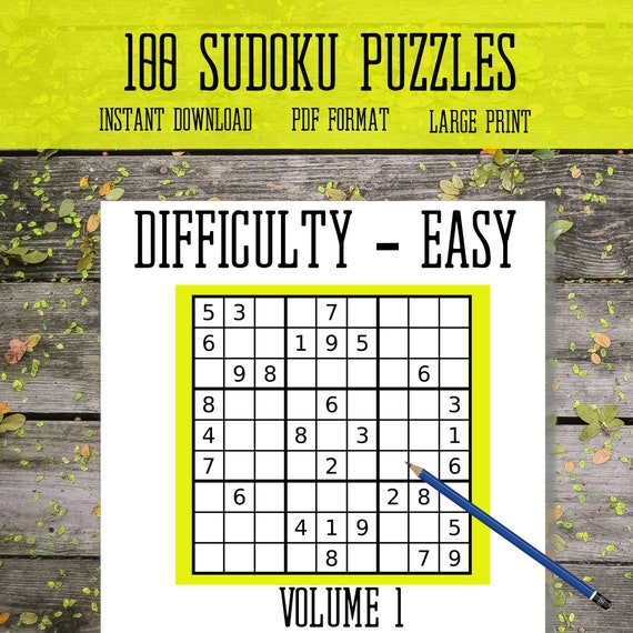 100 easy difficulty large print sudoku puzzles 9 x 9 instant etsy canada